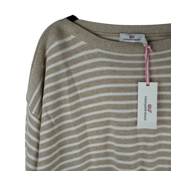NWT Vineyard Vines Oatmeal Heather Stripe‎ Cotton Boatneck Sweater XL - Picture 2 of 7